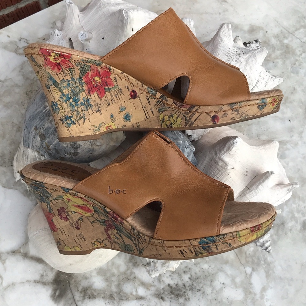 b.o.c. Tan Leather Open-Toe Wedge Mules - Picture 6 of 16